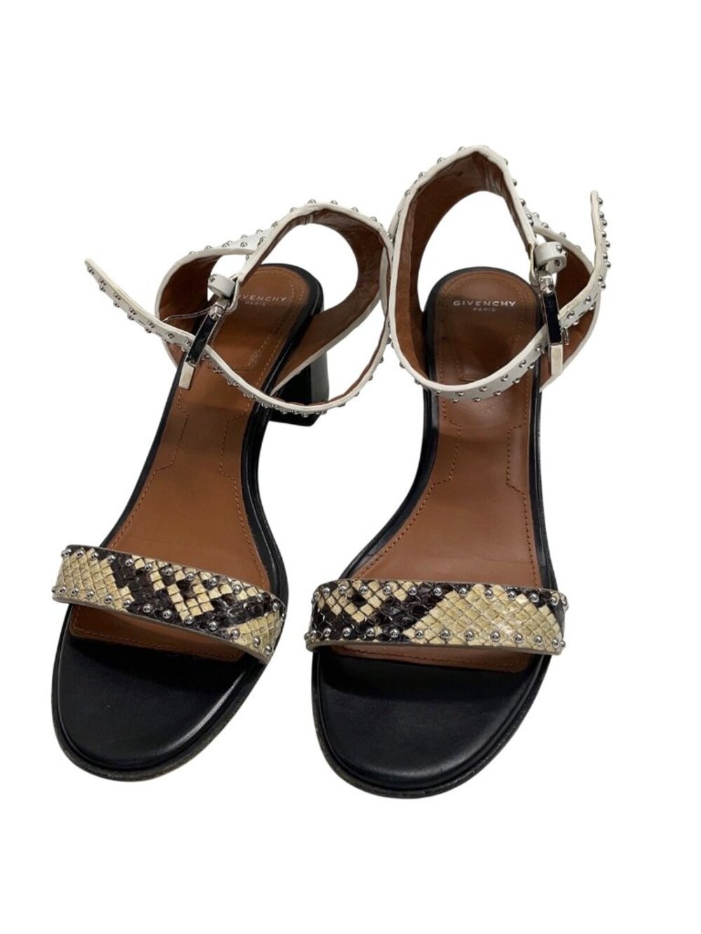 GIVENCHY Elegant White Leather Snake Print Sandals Heels Size 37.5 / US 7.5 - Picture 6 of 7